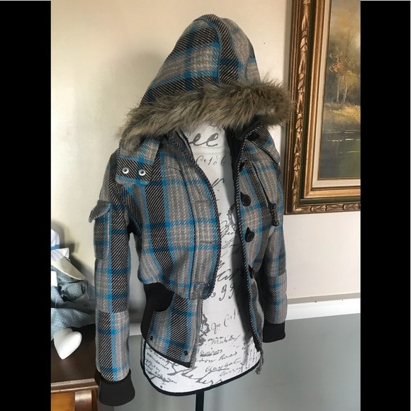 💙 Rare Vintage Y2K  DEB Wool Faux Fur Collar Coat Size M ‼️FINAL SALE - Picture 5 of 12